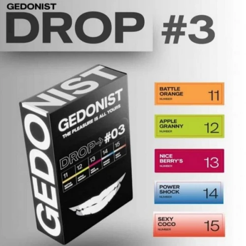 Тютюн Gedonist Drop #3 (Апельсин, Яблуко, Ягоди, Енергетик, Кокос-Полуниця Крем) 125гр (5*25гр) купить